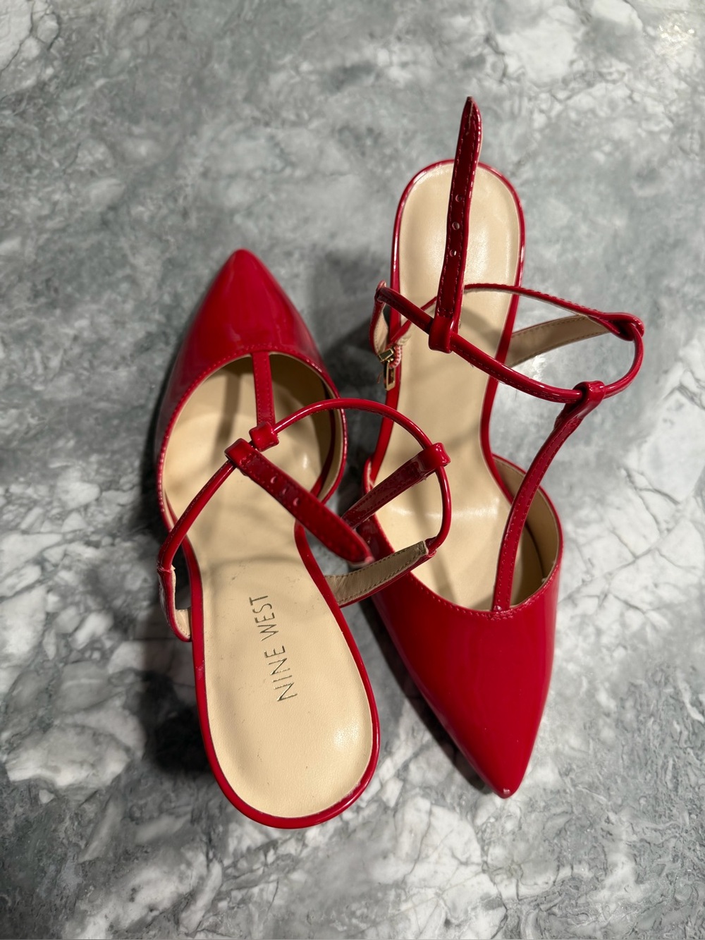 Nine West Red Patent Leather T-Strap Block Heel Pumps | Size 8M